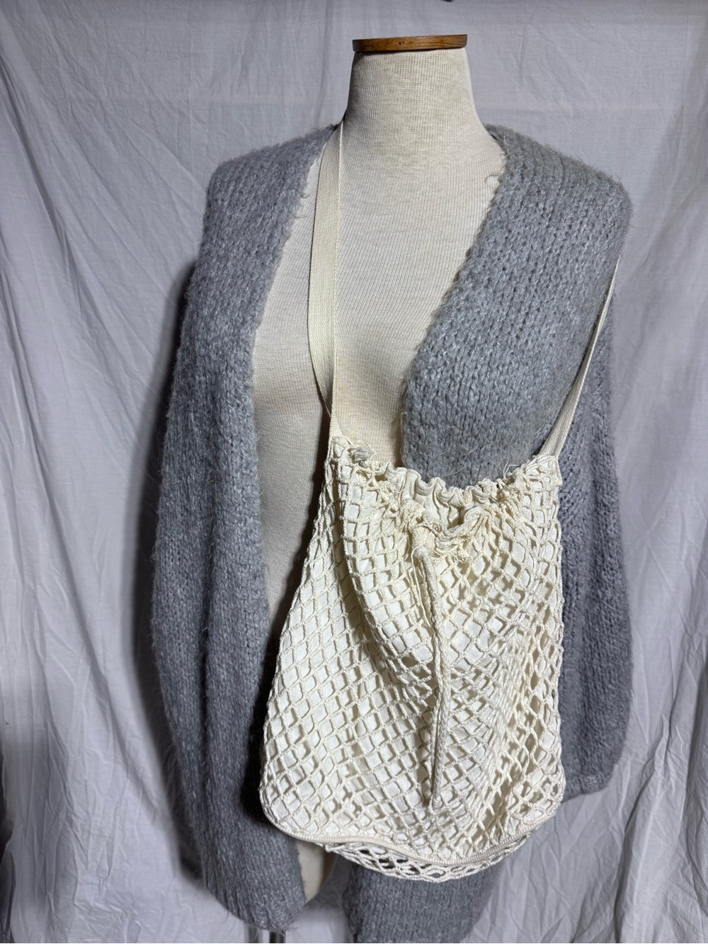 BoHo Cream Color crochet woven bucket bag